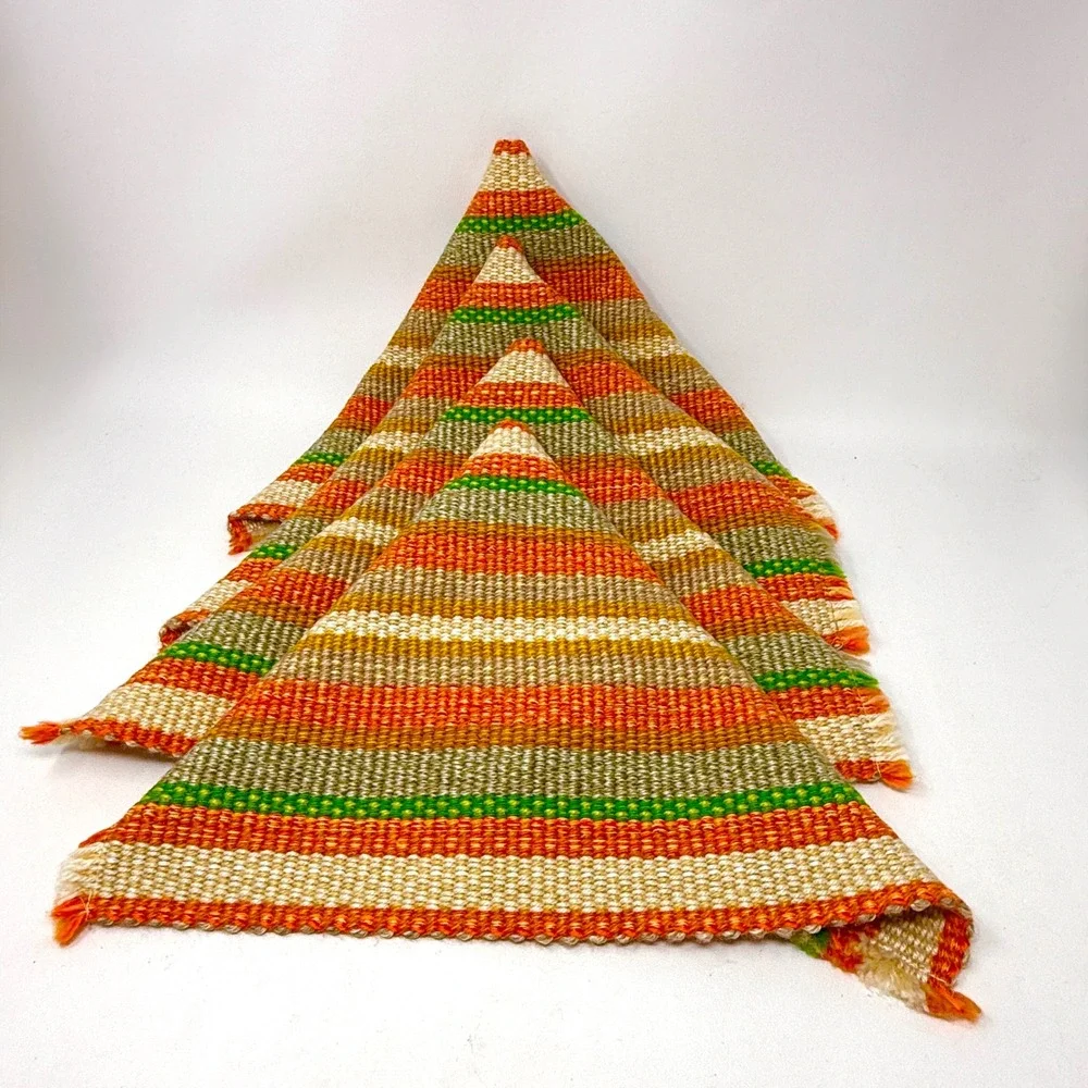 Placemats Set 4 MCM 70s 80s Orange Green Woven Rectangle Colorful Festive Fun